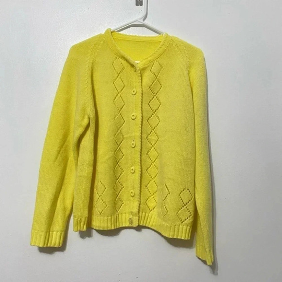Vintage - 1960s/1970s Yellow Knit  Cardigan - Picture 1 of 5
